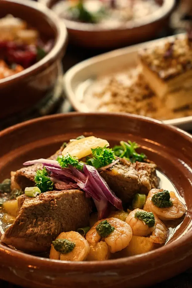 Tajine with vegetables and olives, alongside more dishes on the table